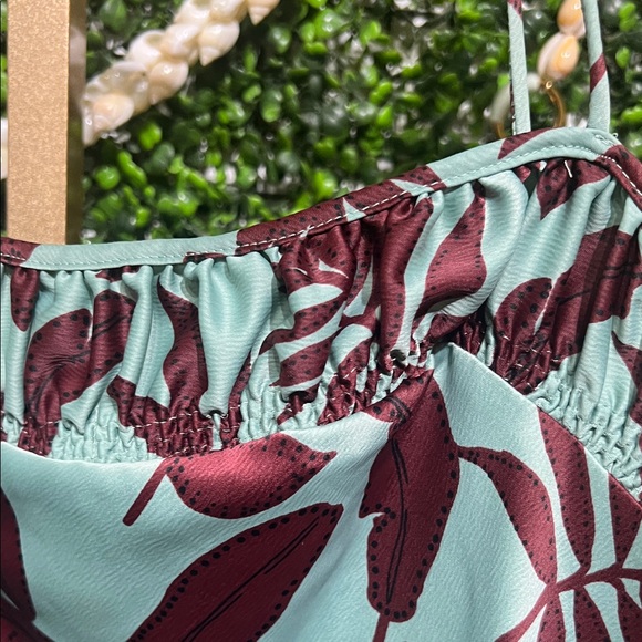 Anthropologie Teal and Burgundy Floral Midi Square Neck Slip Dress size Medium - Picture 7 of 9